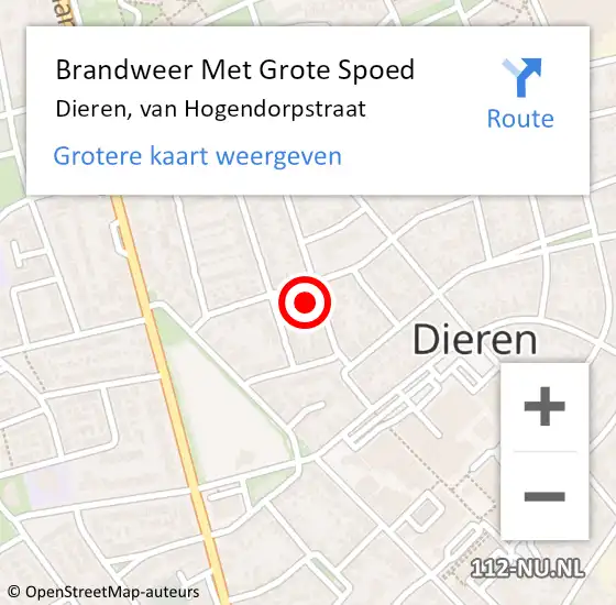 Locatie op kaart van de 112 melding: Brandweer Met Grote Spoed Naar Dieren, van Hogendorpstraat op 31 juli 2024 19:18