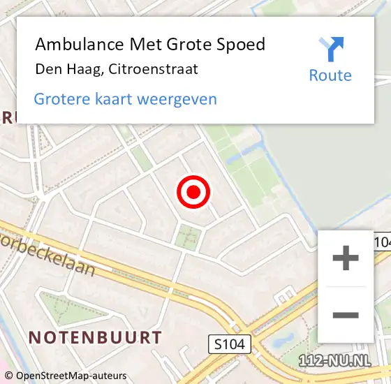 Locatie op kaart van de 112 melding: Ambulance Met Grote Spoed Naar Den Haag, Citroenstraat op 31 juli 2024 19:49