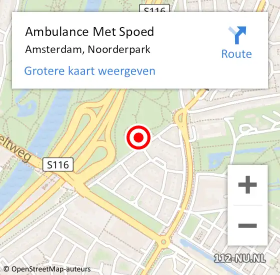 Locatie op kaart van de 112 melding: Ambulance Met Spoed Naar Amsterdam, Noorderpark op 31 juli 2024 19:52