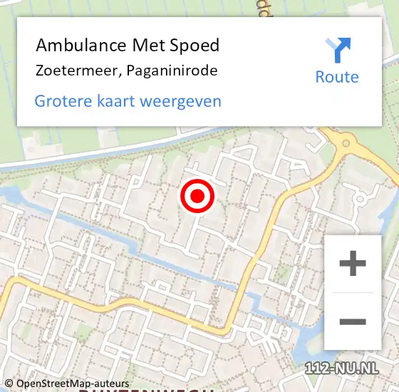 Locatie op kaart van de 112 melding: Ambulance Met Spoed Naar Zoetermeer, Paganinirode op 14 oktober 2014 22:55