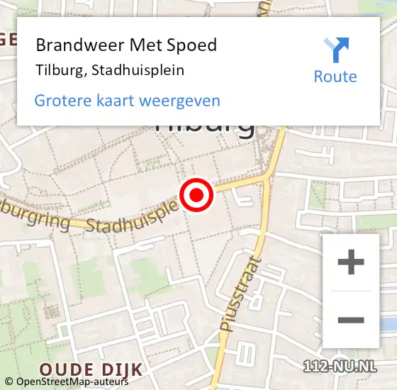 Locatie op kaart van de 112 melding: Brandweer Met Spoed Naar Tilburg, Stadhuisplein op 31 juli 2024 20:11