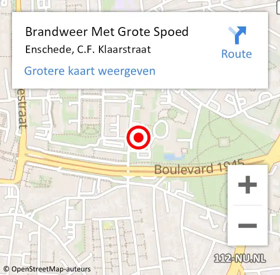 Locatie op kaart van de 112 melding: Brandweer Met Grote Spoed Naar Enschede, C.F. Klaarstraat op 31 juli 2024 20:11