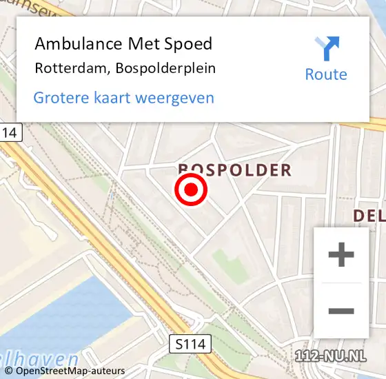 Locatie op kaart van de 112 melding: Ambulance Met Spoed Naar Rotterdam, Bospolderplein op 31 juli 2024 21:10