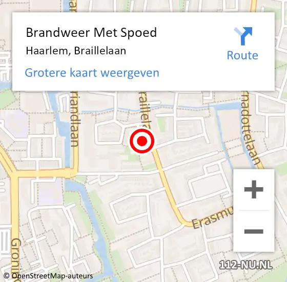 Locatie op kaart van de 112 melding: Brandweer Met Spoed Naar Haarlem, Braillelaan op 31 juli 2024 21:18