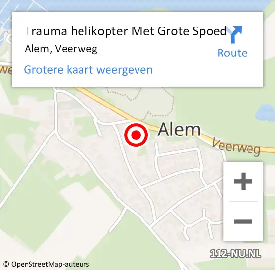 Locatie op kaart van de 112 melding: Trauma helikopter Met Grote Spoed Naar Alem, Veerweg op 31 juli 2024 21:20