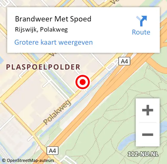 Locatie op kaart van de 112 melding: Brandweer Met Spoed Naar Rijswijk, Polakweg op 31 juli 2024 21:32