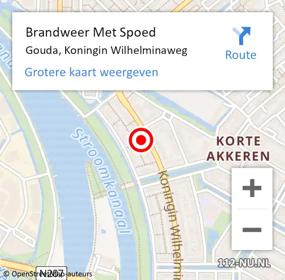 Locatie op kaart van de 112 melding: Brandweer Met Spoed Naar Gouda, Koningin Wilhelminaweg op 31 juli 2024 21:48