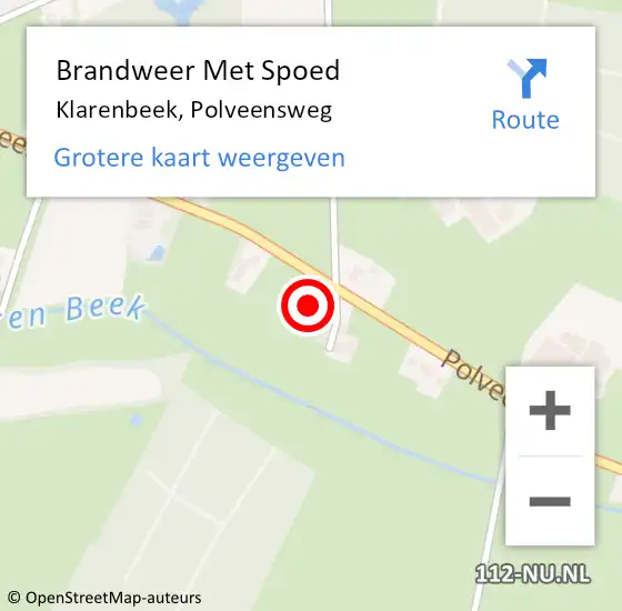 Locatie op kaart van de 112 melding: Brandweer Met Spoed Naar Klarenbeek, Polveensweg op 31 juli 2024 21:56