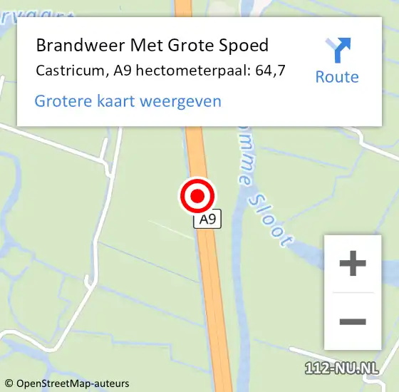 Locatie op kaart van de 112 melding: Brandweer Met Grote Spoed Naar Castricum, A9 hectometerpaal: 64,7 op 31 juli 2024 22:54