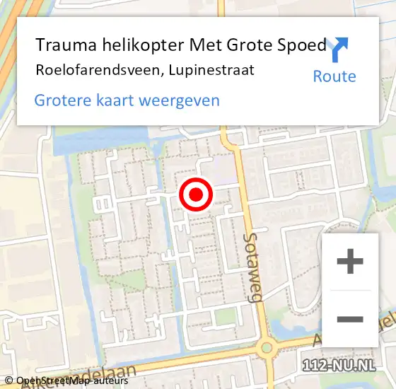 Locatie op kaart van de 112 melding: Trauma helikopter Met Grote Spoed Naar Roelofarendsveen, Lupinestraat op 31 juli 2024 23:07