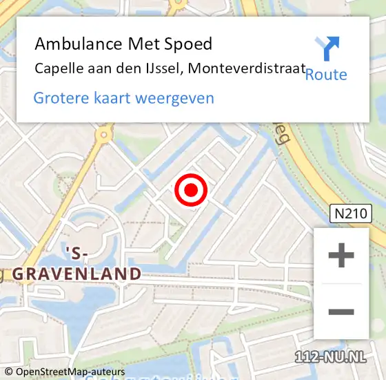 Locatie op kaart van de 112 melding: Ambulance Met Spoed Naar Capelle aan den IJssel, Monteverdistraat op 31 juli 2024 23:11