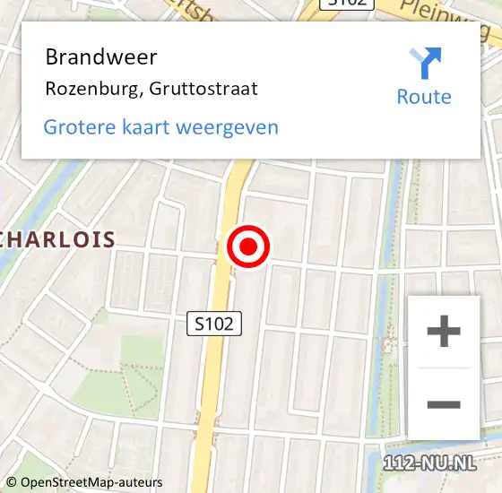 Locatie op kaart van de 112 melding: Brandweer Rotterdam, Gruttostraat op 31 juli 2024 23:21