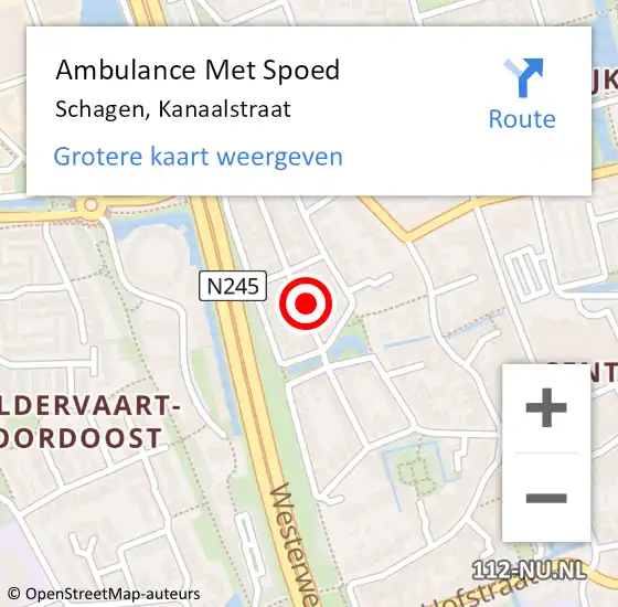 Locatie op kaart van de 112 melding: Ambulance Met Spoed Naar Schagen, Kanaalstraat op 1 augustus 2024 00:03