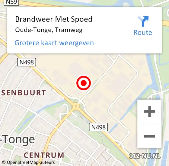 Locatie op kaart van de 112 melding: Brandweer Met Spoed Naar Oude-Tonge, Tramweg op 1 augustus 2024 00:05