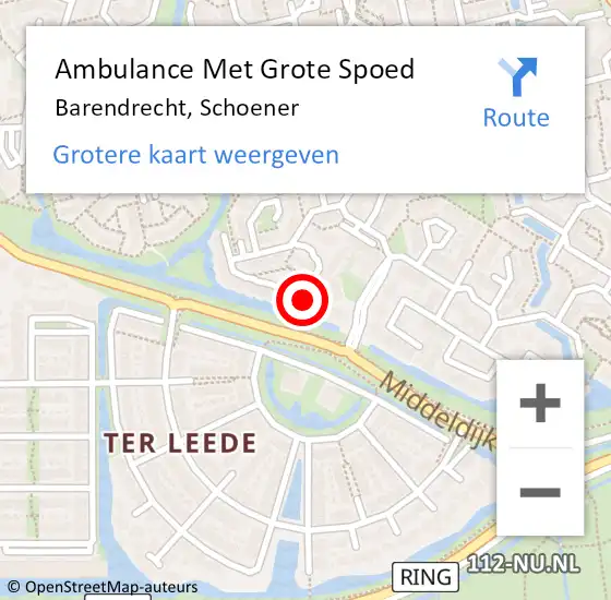 Locatie op kaart van de 112 melding: Ambulance Met Grote Spoed Naar Barendrecht, Schoener op 1 augustus 2024 00:05