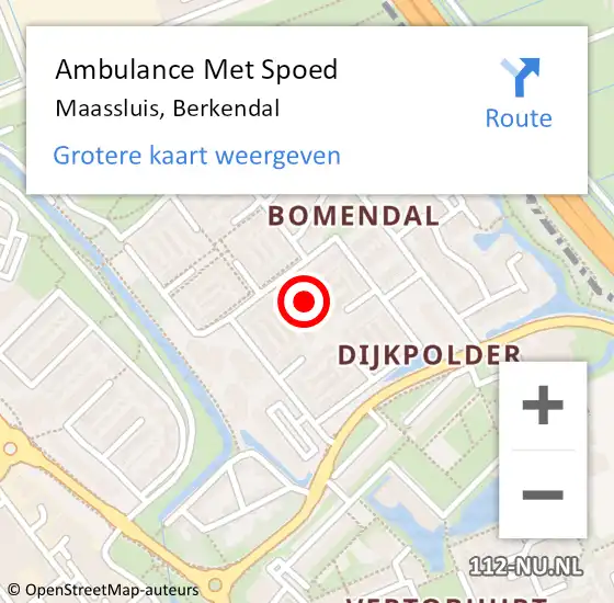 Locatie op kaart van de 112 melding: Ambulance Met Spoed Naar Maassluis, Berkendal op 1 augustus 2024 00:29