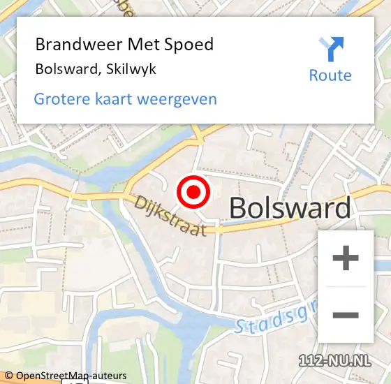 Locatie op kaart van de 112 melding: Brandweer Met Spoed Naar Bolsward, Skilwyk op 1 augustus 2024 01:38