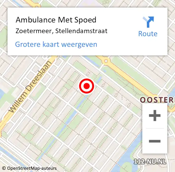 Locatie op kaart van de 112 melding: Ambulance Met Spoed Naar Zoetermeer, Stellendamstraat op 1 augustus 2024 01:48