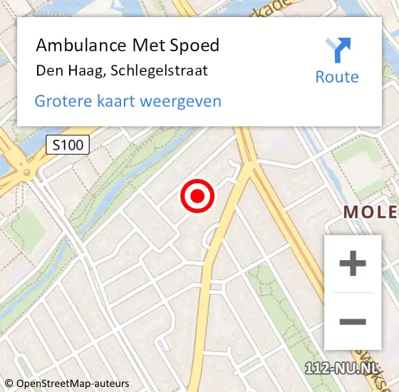 Locatie op kaart van de 112 melding: Ambulance Met Spoed Naar Den Haag, Schlegelstraat op 1 augustus 2024 01:58