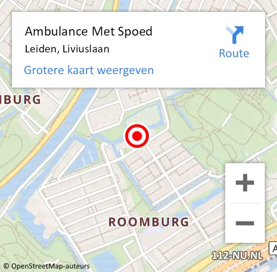 Locatie op kaart van de 112 melding: Ambulance Met Spoed Naar Leiden, Liviuslaan op 1 augustus 2024 02:08