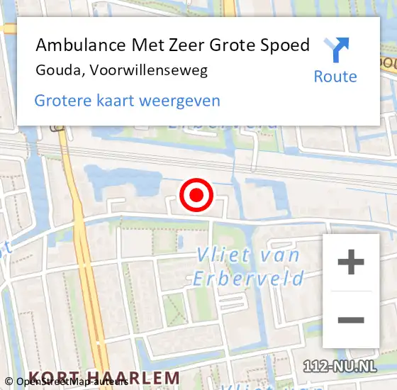 Locatie op kaart van de 112 melding: Ambulance Met Zeer Grote Spoed Naar Gouda, Voorwillenseweg op 1 augustus 2024 02:45