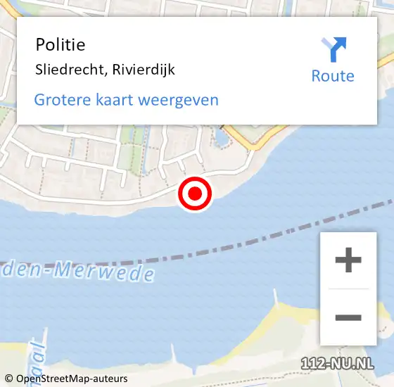Locatie op kaart van de 112 melding: Politie Sliedrecht, Rivierdijk op 1 augustus 2024 04:20