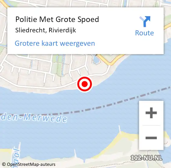 Locatie op kaart van de 112 melding: Politie Met Grote Spoed Naar Sliedrecht, Rivierdijk op 1 augustus 2024 04:20