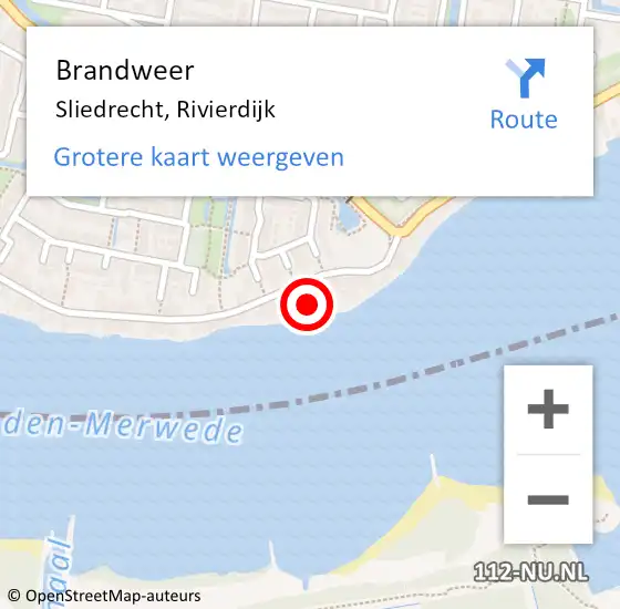 Locatie op kaart van de 112 melding: Brandweer Sliedrecht, Rivierdijk op 1 augustus 2024 04:28