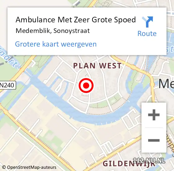 Locatie op kaart van de 112 melding: Ambulance Met Zeer Grote Spoed Naar Medemblik, Sonoystraat op 1 augustus 2024 07:08