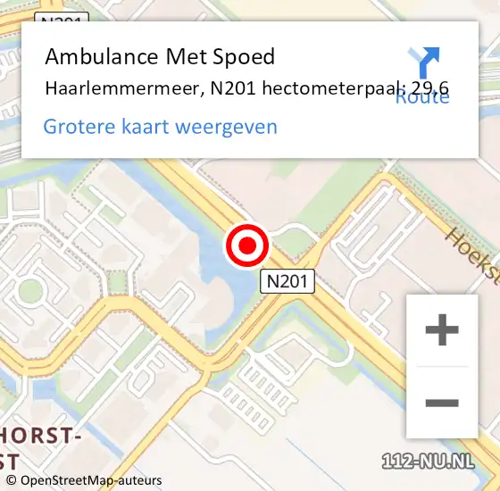 Locatie op kaart van de 112 melding: Ambulance Met Spoed Naar Haarlemmermeer, N201 hectometerpaal: 29,6 op 1 augustus 2024 09:06