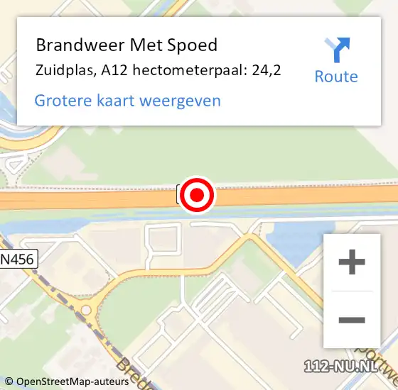 Locatie op kaart van de 112 melding: Brandweer Met Spoed Naar Zuidplas, A12 hectometerpaal: 24,2 op 1 augustus 2024 09:21