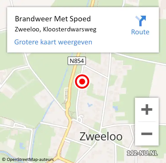 Locatie op kaart van de 112 melding: Brandweer Met Spoed Naar Zweeloo, Kloosterdwarsweg op 1 augustus 2024 09:22