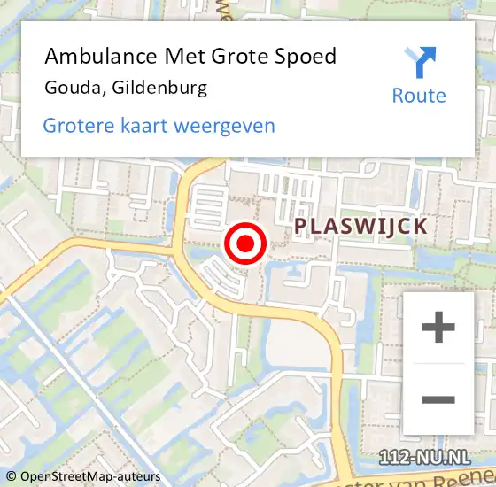 Locatie op kaart van de 112 melding: Ambulance Met Grote Spoed Naar Gouda, Gildenburg op 1 augustus 2024 09:24