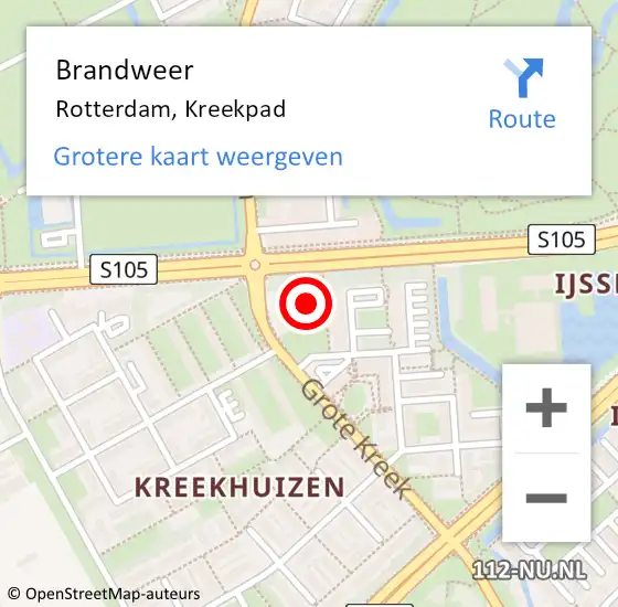 Locatie op kaart van de 112 melding: Brandweer Rotterdam, Kreekpad op 1 augustus 2024 09:41