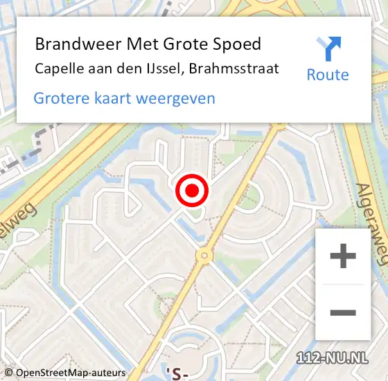 Locatie op kaart van de 112 melding: Brandweer Met Grote Spoed Naar Capelle aan den IJssel, Brahmsstraat op 1 augustus 2024 09:52