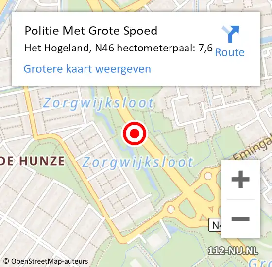Locatie op kaart van de 112 melding: Politie Met Grote Spoed Naar Het Hogeland, N46 hectometerpaal: 7,6 op 1 augustus 2024 10:34