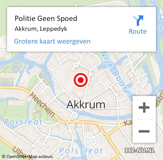 Locatie op kaart van de 112 melding: Politie Geen Spoed Naar Akkrum, Leppedyk op 1 augustus 2024 10:40