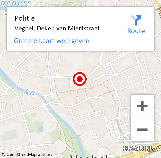 Locatie op kaart van de 112 melding: Politie Veghel, Deken van Miertstraat op 1 augustus 2024 10:55