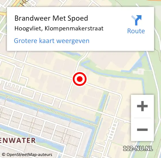 Locatie op kaart van de 112 melding: Brandweer Met Spoed Naar Hoogvliet, Klompenmakerstraat op 1 augustus 2024 11:08