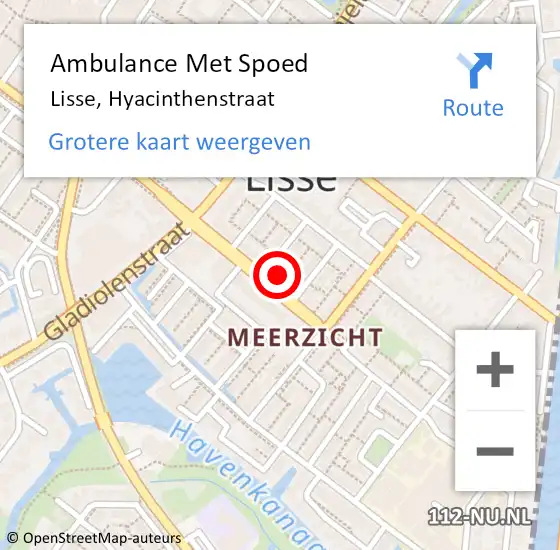 Locatie op kaart van de 112 melding: Ambulance Met Spoed Naar Lisse, Hyacinthenstraat op 1 augustus 2024 11:22