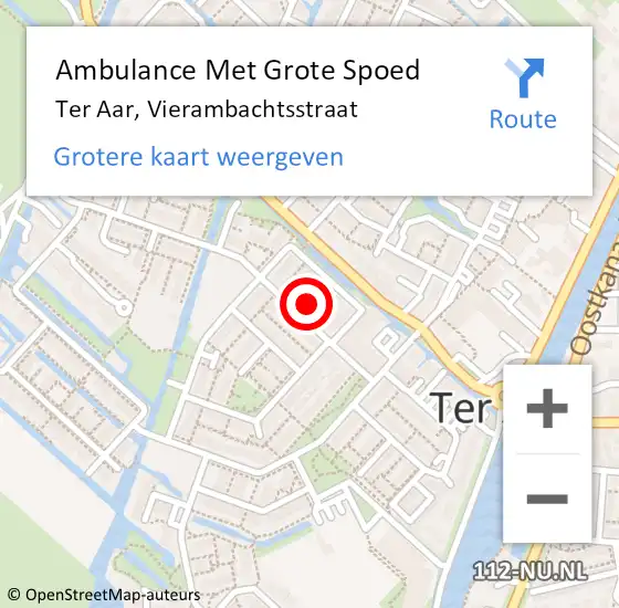 Locatie op kaart van de 112 melding: Ambulance Met Grote Spoed Naar Ter Aar, Vierambachtsstraat op 15 oktober 2014 01:13