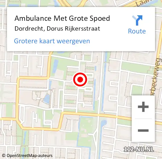 Locatie op kaart van de 112 melding: Ambulance Met Grote Spoed Naar Dordrecht, Dorus Rijkersstraat op 1 augustus 2024 11:57