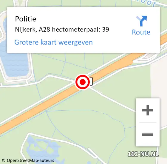 Locatie op kaart van de 112 melding: Politie Nijkerk, A28 hectometerpaal: 39 op 1 augustus 2024 12:02