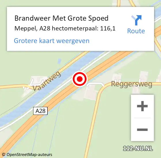 Locatie op kaart van de 112 melding: Brandweer Met Grote Spoed Naar Meppel, A28 hectometerpaal: 116,1 op 1 augustus 2024 12:08