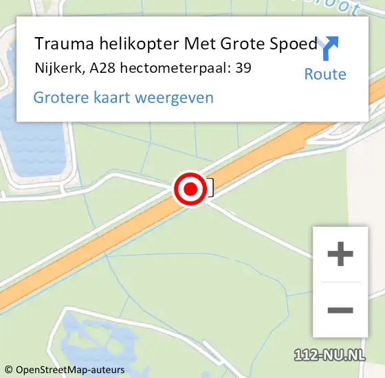 Locatie op kaart van de 112 melding: Trauma helikopter Met Grote Spoed Naar Nijkerk, A28 hectometerpaal: 39 op 1 augustus 2024 12:12