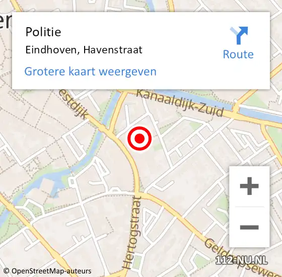 Locatie op kaart van de 112 melding: Politie Eindhoven, Havenstraat op 1 augustus 2024 12:12