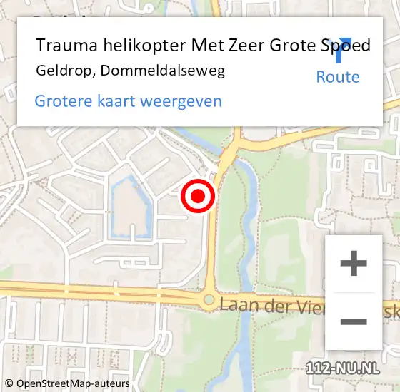 Locatie op kaart van de 112 melding: Trauma helikopter Met Zeer Grote Spoed Naar Geldrop, Dommeldalseweg op 1 augustus 2024 12:22