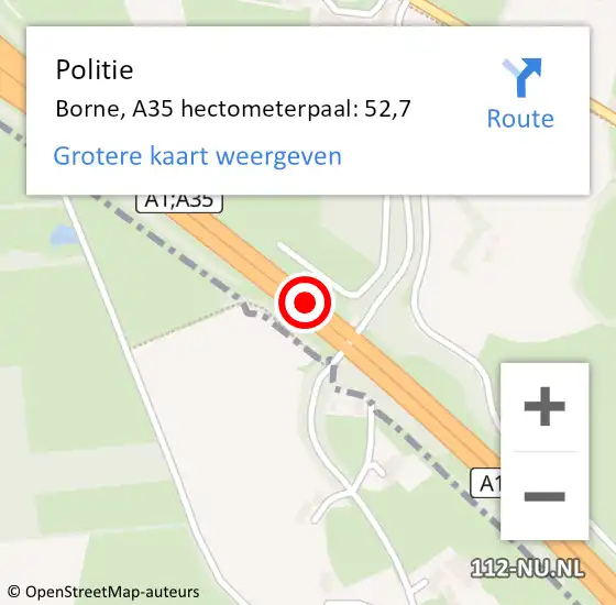 Locatie op kaart van de 112 melding: Politie Borne, A35 hectometerpaal: 52,7 op 1 augustus 2024 12:38