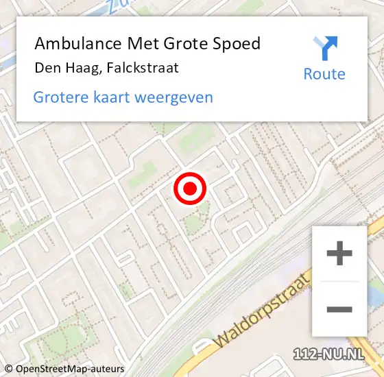 Locatie op kaart van de 112 melding: Ambulance Met Grote Spoed Naar Den Haag, Falckstraat op 1 augustus 2024 12:41