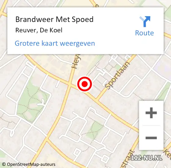 Locatie op kaart van de 112 melding: Brandweer Met Spoed Naar Reuver, De Koel op 1 augustus 2024 12:51